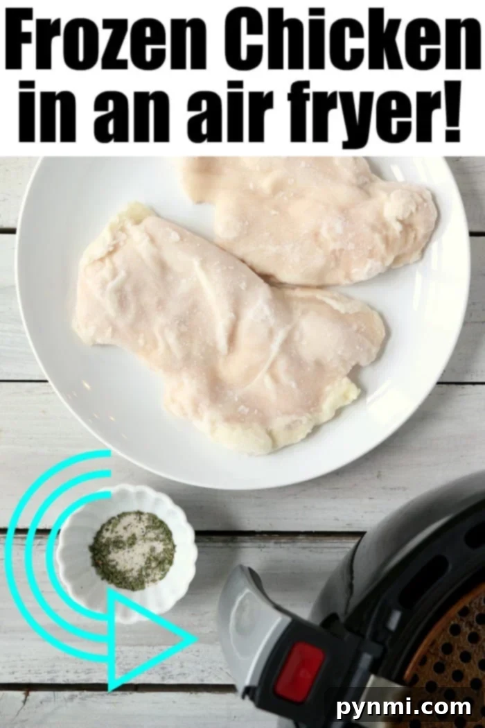 Air Fryer frozen chicken breast is so easy to make! Great hack if you forget to defrost your chicken but dinner is just minutes away. #airfryer #airfryerrecipes #ninjafoodi #frozenchicken #frozen #chicken #breast #tender Frozen Chicken Breast in Air Fryer 2