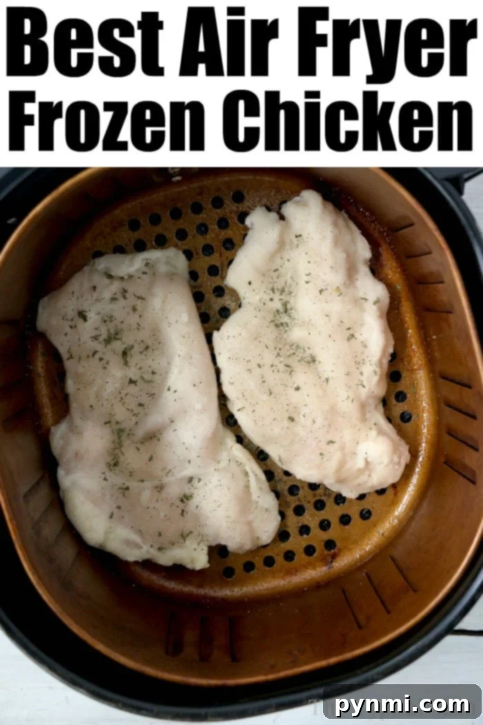 Tender frozen chicken breast in air fryer is so easy to make! Great hack if you forget to defrost your chicken but dinner is just minutes away. #airfryer #airfryerrecipes #ninjafoodi #frozenchicken #frozen #chicken #breast #tender air fryer chicken breast no breading
