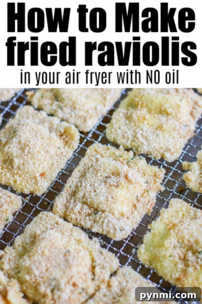 Delicious Air Fried Ravioli: Crispy and Flavorful Appetizer Close-up of golden, breaded air fried ravioli on a serving plate