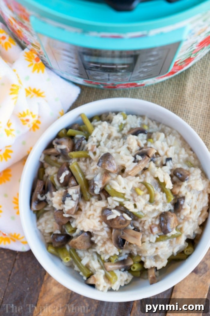 Instant Pot mushroom rice served in a bowl