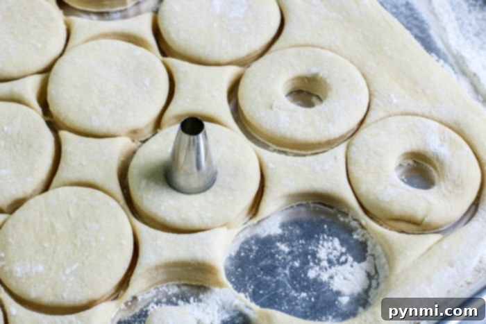 Fluffy Air Fryer Donut Bites 6 Step-by-step image showing how to cut and shape homemade donut dough.
