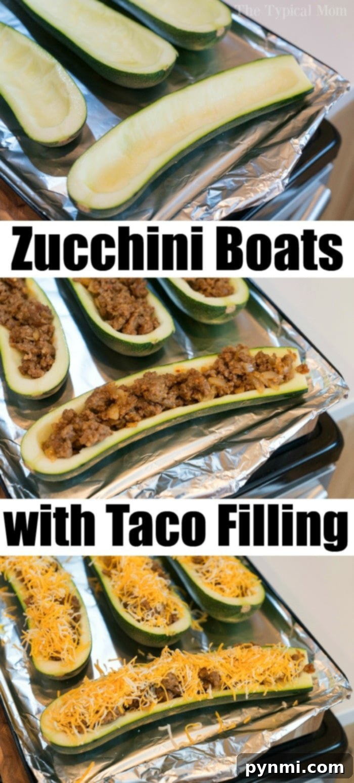 Loaded Zucchini Taco Boats 4 Easy baked zucchini boats with ground beef and cheese