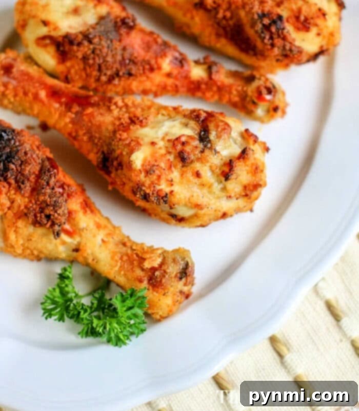 Crispy Buttermilk Chicken Legs in Your Air Fryer 2 Crispy buttermilk chicken legs cooked to perfection in an air fryer, resembling classic fried chicken.