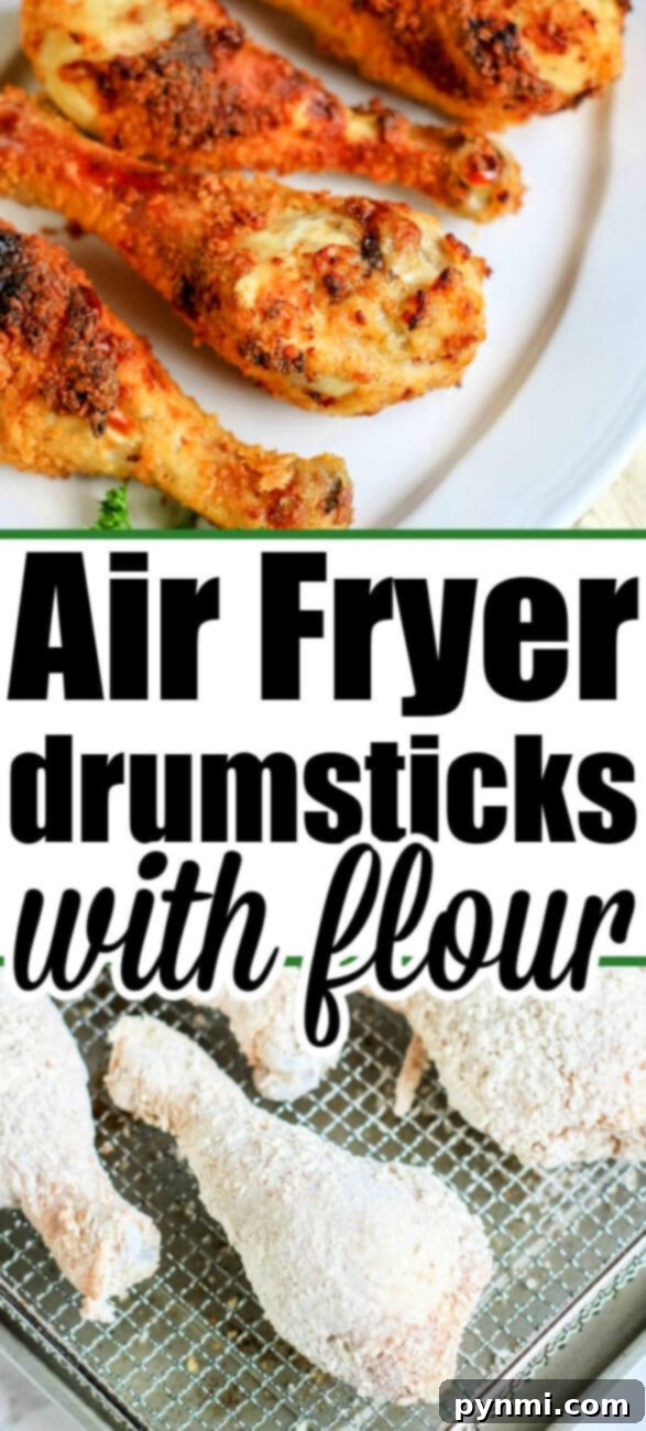 Crispy Buttermilk Chicken Legs in Your Air Fryer 8 Close-up of air fryer drumsticks with a seasoned flour coating.