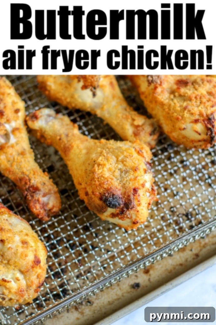 Buttermilk chicken legs in air fryer are crispy on the outside but tender and juicy on the inside. Copycat Kentucky Fried Chicken without the oil! #airfryerrecipes #airfryerchicken #chickenlegs #thetypicalmom #ninjafoodirecipes Air fryer chicken legs with a golden, seasoned flour coating.