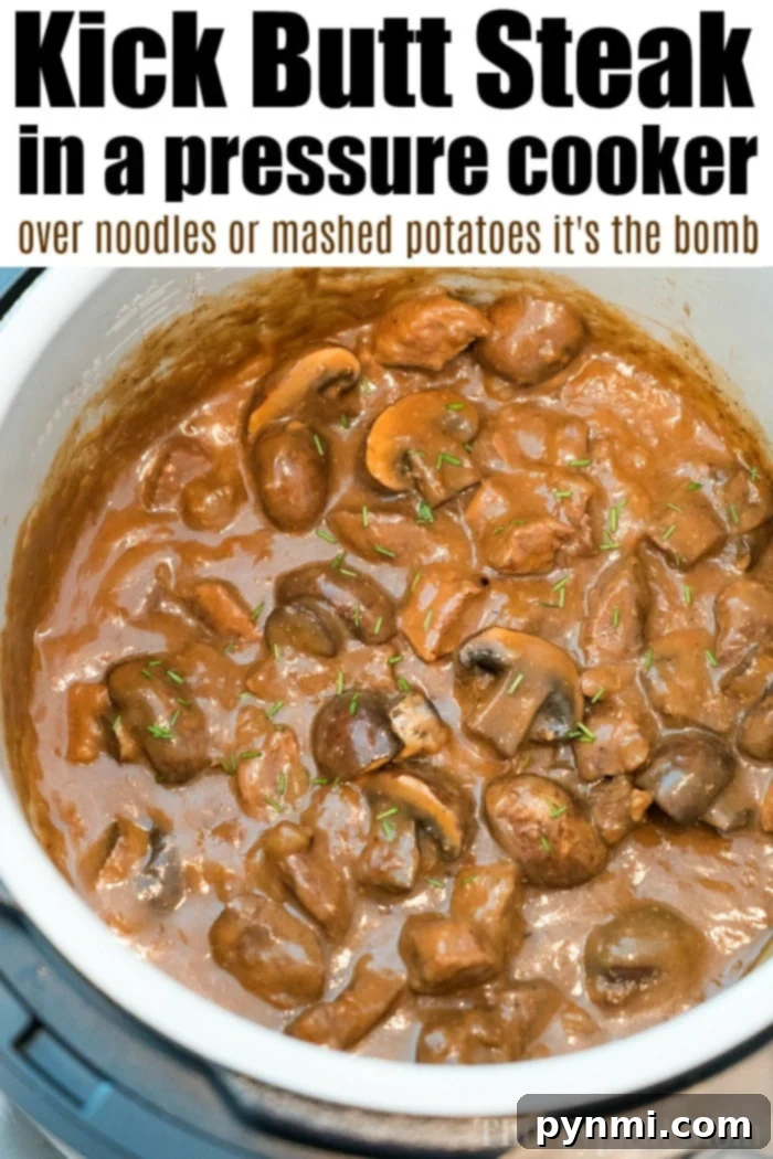 Sizzling Steak Creations 8 A comforting plate of Instant Pot beef tips and noodles, featuring tender beef and rich gravy over pasta.