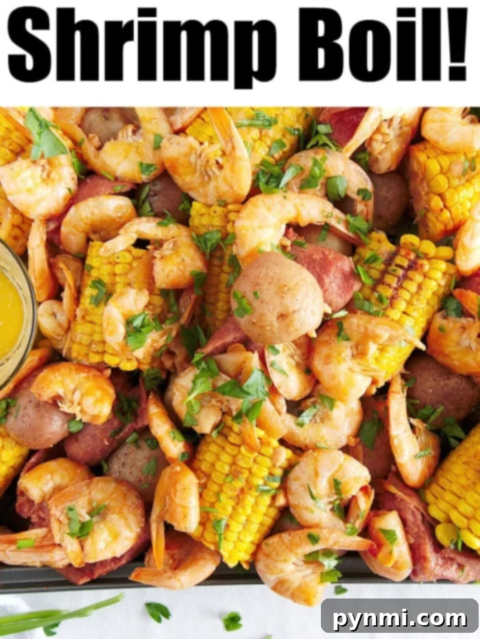 Instant Pot shrimp boil is an easy and healthy dinner you can throw together in no time. If you love seafood and your pressure cooker you've gotta try this. A festive tray presentation of Old Bay shrimp boil, brimming with colorful ingredients and ready to serve.