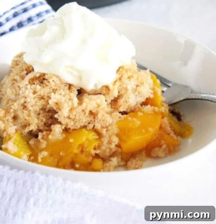 One-Pot Peach Perfection 2 Delicious Instant Pot Peach Cobbler, ready to serve.