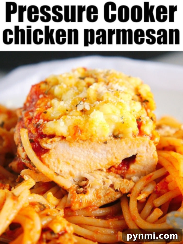 Instant Pot Chicken Parmesan Perfection 3 Instant Pot Chicken Parmesan with fresh chicken breasts, smothered in tomato sauce and mozzarella.