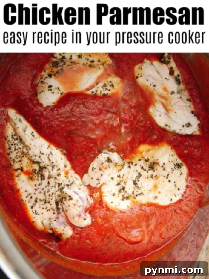 Instant Pot Chicken Parmesan Perfection 7 Pressure cooker chicken parmesan served with noodles and fresh basil