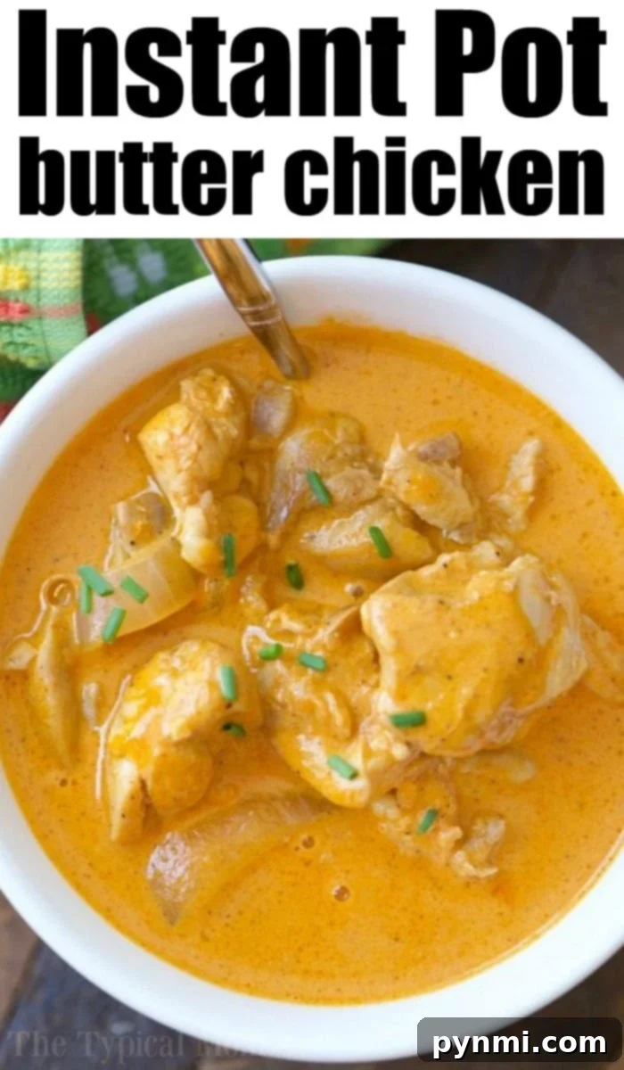 instant pot butter chicken recipe - A vibrant bowl of Instant Pot butter chicken, garnished with fresh cilantro, ready to be served.