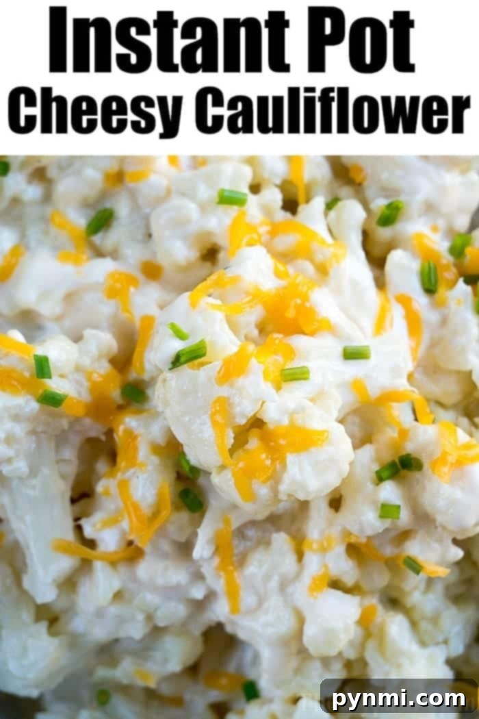 Cheesy Instant Pot Cauliflower 2 - A tempting bowl of cheesy Instant Pot cauliflower, golden and bubbly.