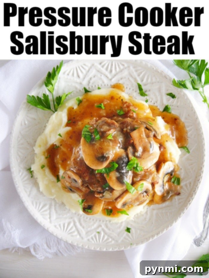 Effortless Instant Pot Salisbury Steak 8 Instant Pot Salisbury Steak served with mashed potatoes and mushroom gravy
