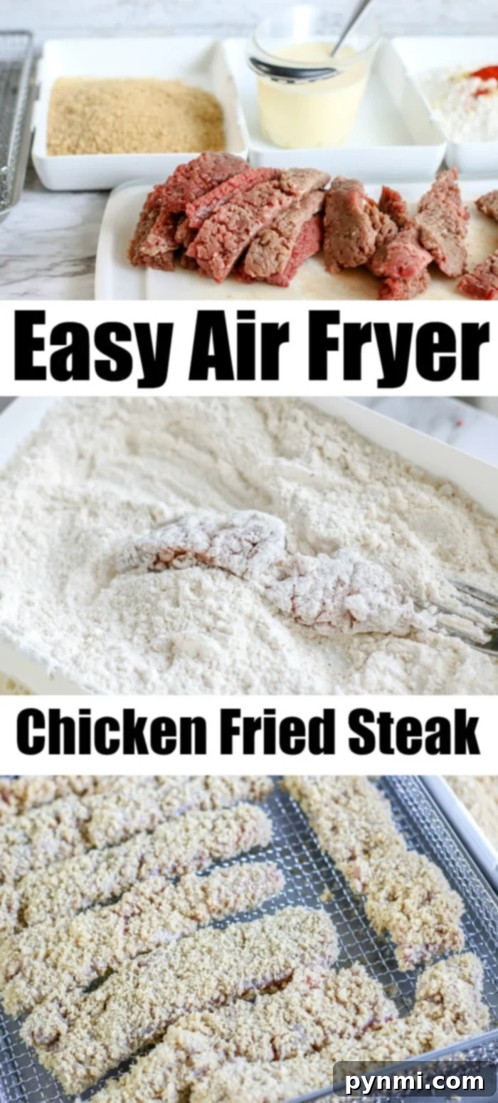 Close-up of breaded chicken fried steak ready for air fryer