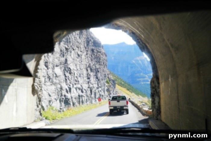 Vehicles navigating the Going-to-the-Sun Road in Glacier National Park