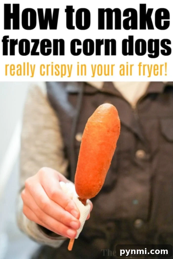 Perfectly air-fried corn dogs with a golden-brown crust, ready to be served