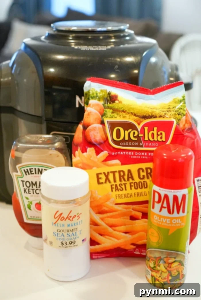 Crispy Ninja Foodi frozen french fries cooked in an air fryer