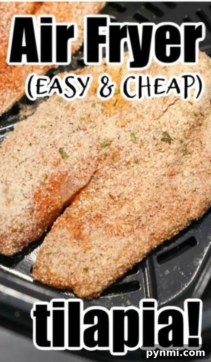 Golden Crispy Air Fryer Tilapia 6 A close-up view of breaded tilapia fillets in an air fryer, highlighting the ease and affordability of making this dish.