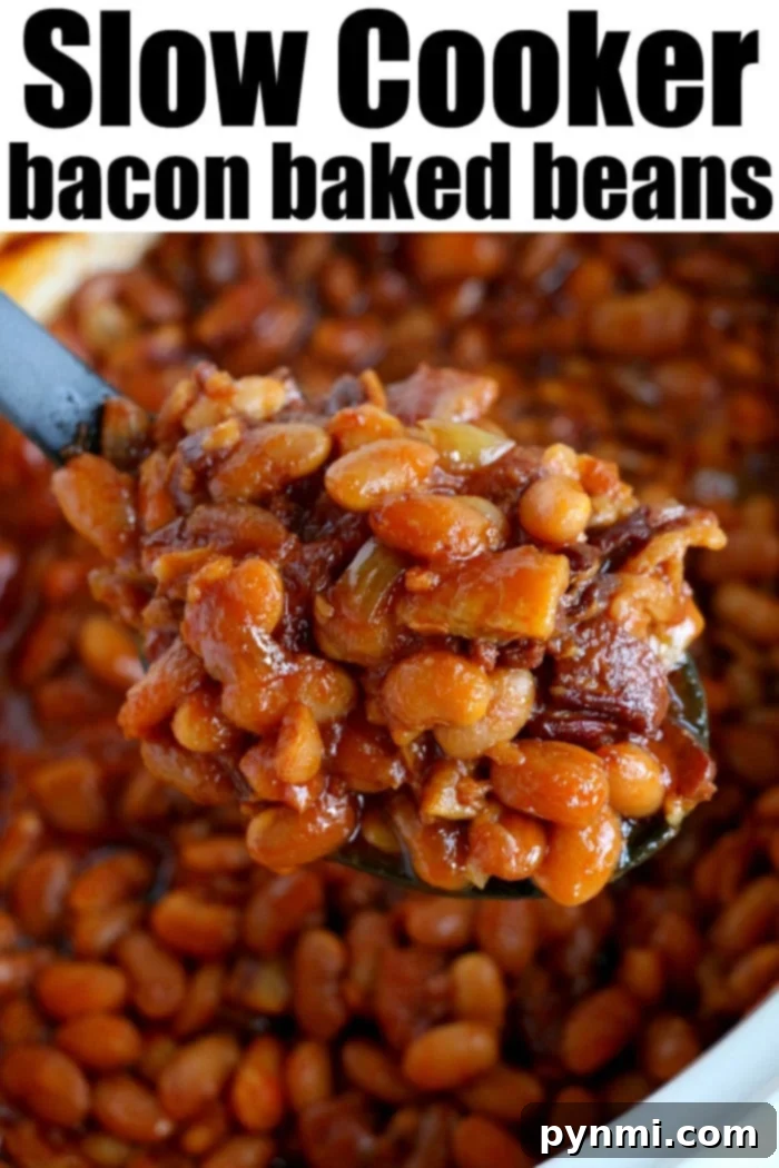 This Crockpot baked beans recipe is homemade using dry beans, and so much better than canned! You'll never buy them at the store again after trying these. #crockpotrecipes #crockpotbakedbeans #bakedbeans #slowcooker #homemadebakedbeans #homemade #sidedsih crockpot baked beans