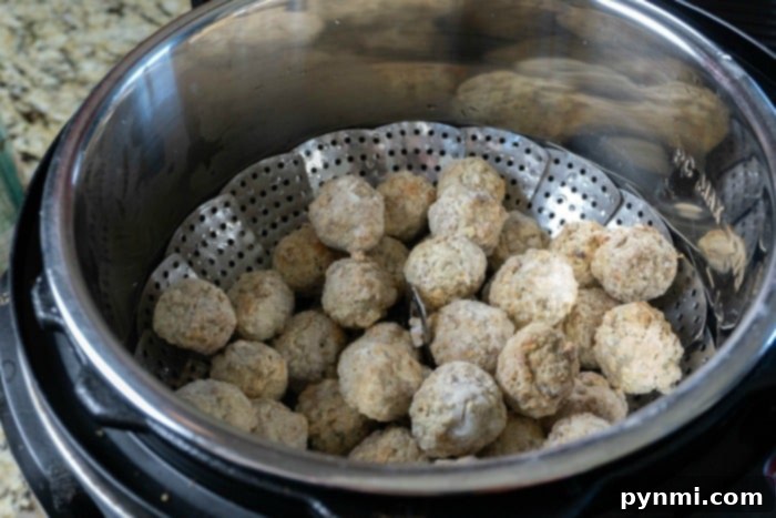 Meatballs in Instant Pot, perfectly steamed for versatile use.