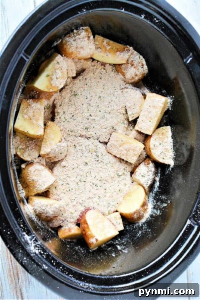 crockpot steak and potatoes ready to be served