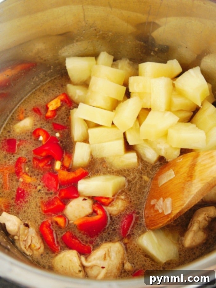 Plated Ninja Foodi pineapple chicken with rice