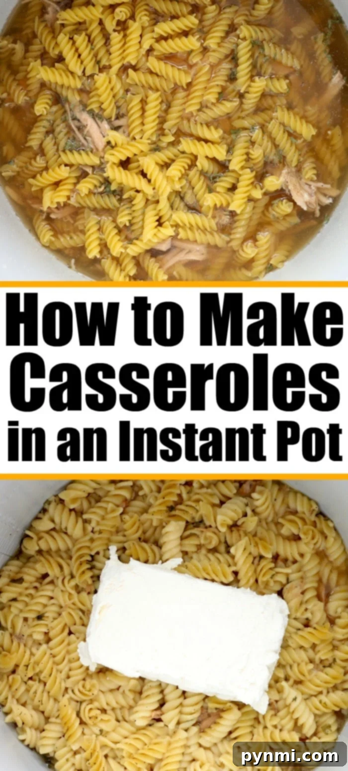 Layered Instant Pot casserole with chicken, pork or beef and pasta for amazing one-pot meals! instant pot pork casserole layers