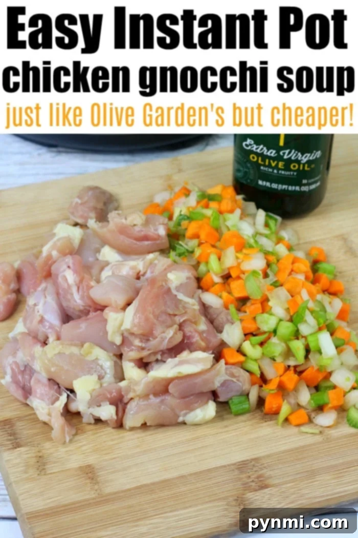 A beautifully presented bowl of Olive Garden copycat chicken gnocchi soup, garnished with fresh herbs, ready to be enjoyed as a comforting meal.