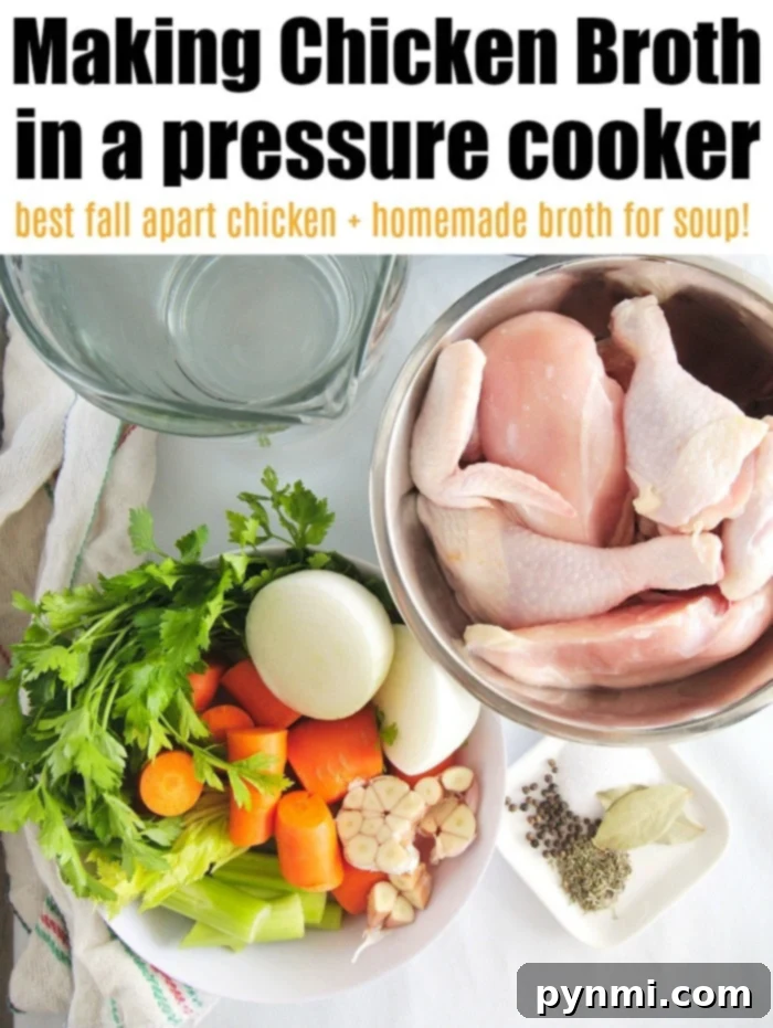 Instant Pot chicken broth recipe for you! 2 in 1 meal where you can make shredded chicken + homemade chicken broth you can use and store for later. Homemade pressure cooker chicken broth in a glass jar