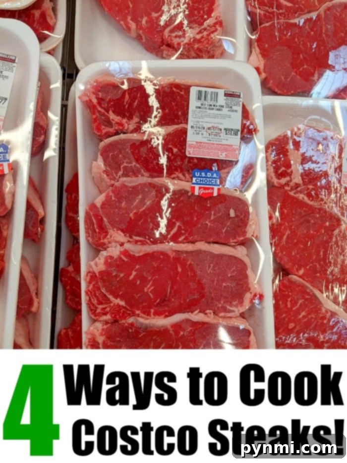 Air fryer Costco steak recipes for New York Strip, T-bone, and Filet Mignon, achieving perfect doneness.