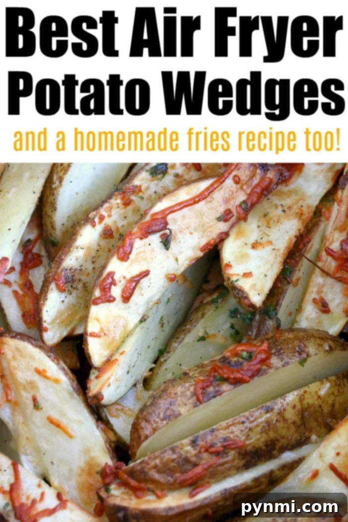 Crispy air fryer potato wedges are the best side dish or snack. Just slice and cook with some olive oil and parmesan for a mouth watering bite you'll love. Air Fryer Potato Wedges