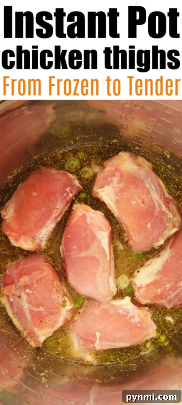 No Thaw Instant Pot Chicken Thighs 6 Frozen chicken thighs ready for Instant Pot cooking