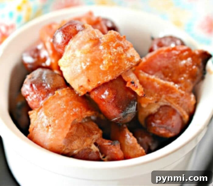 Golden Air Fryer Bacon Bites 8 air fryer Bacon Wrapped Little Smokies with Brown Sugar