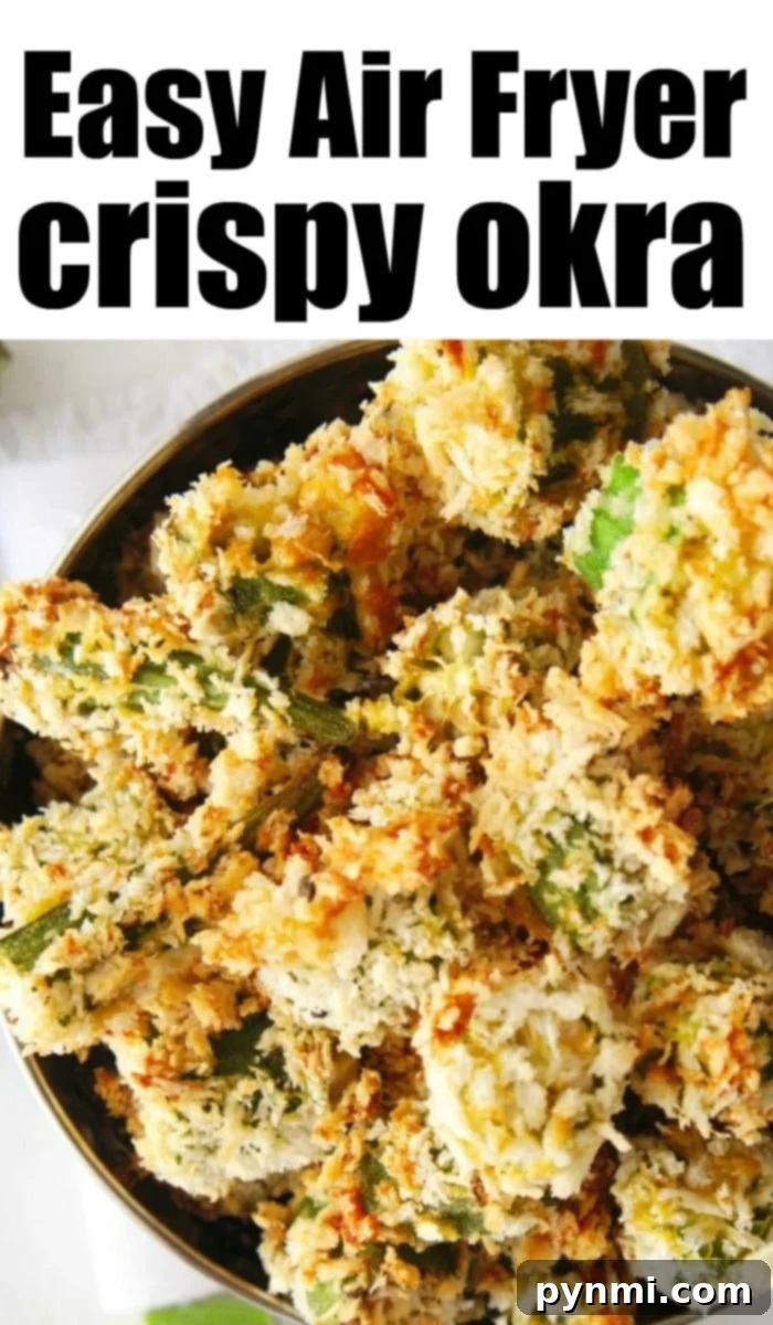 Crispy Air-Fried Okra Perfection 6 A large serving of perfectly air-fried okra, garnished with fresh herbs, in a rustic bowl.