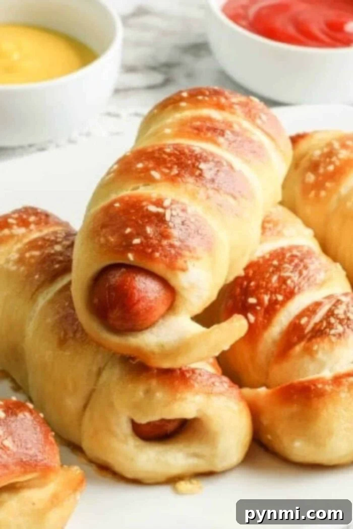 Homemade Auntie Anne's pretzel dogs recipe with mustard dip
