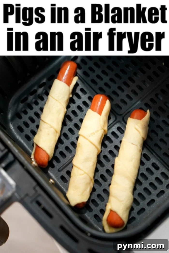 Air fryer pigs in a blanket are my kids favorite snacks! Easy recipe to make with crescent rolls and hot dogs that turns out crunchy to perfection every time. best pigs in a blanket recipe