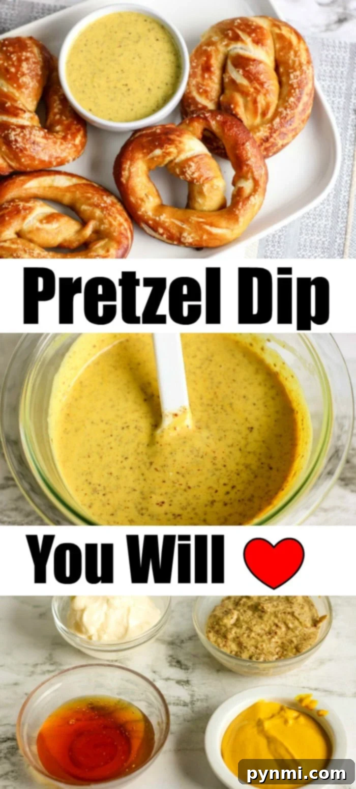 Golden Mustard Pretzel Plunge 6 A vibrant bowl of honey mustard dip surrounded by an assortment of crunchy hard pretzels and soft pretzel bites on a rustic wooden board.