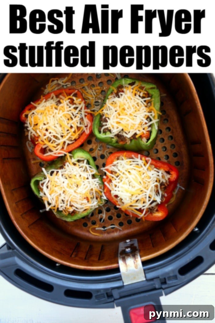 Perfect Air Fryer Stuffed Peppers 12 Delicious stuffed peppers cooked to perfection in an air fryer, ready for dinner.