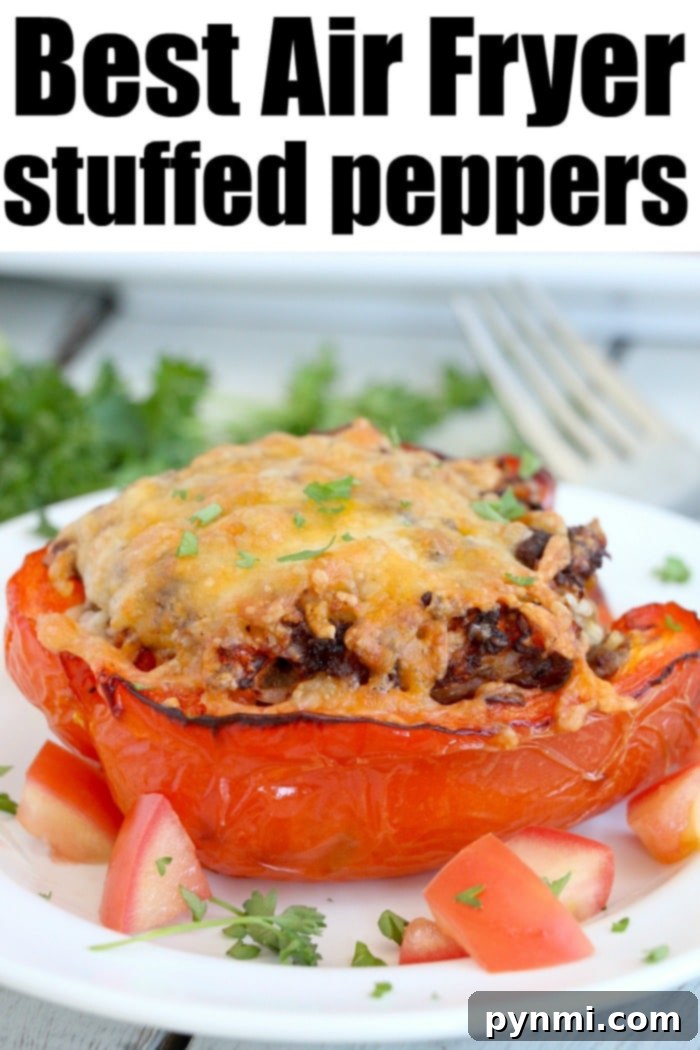 Perfect Air Fryer Stuffed Peppers 14 A vibrant display of delicious Air Fryer Stuffed Peppers, garnished and ready to be enjoyed.