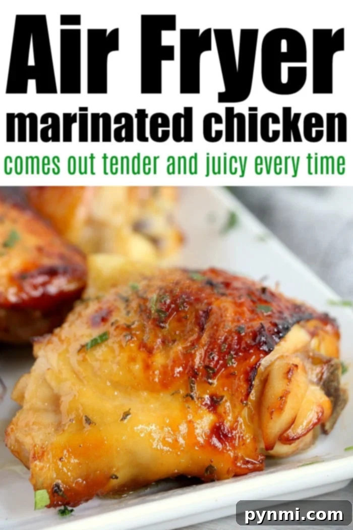 Air fryer marinated chicken thighs plated and ready to eat, garnished with green onions.
