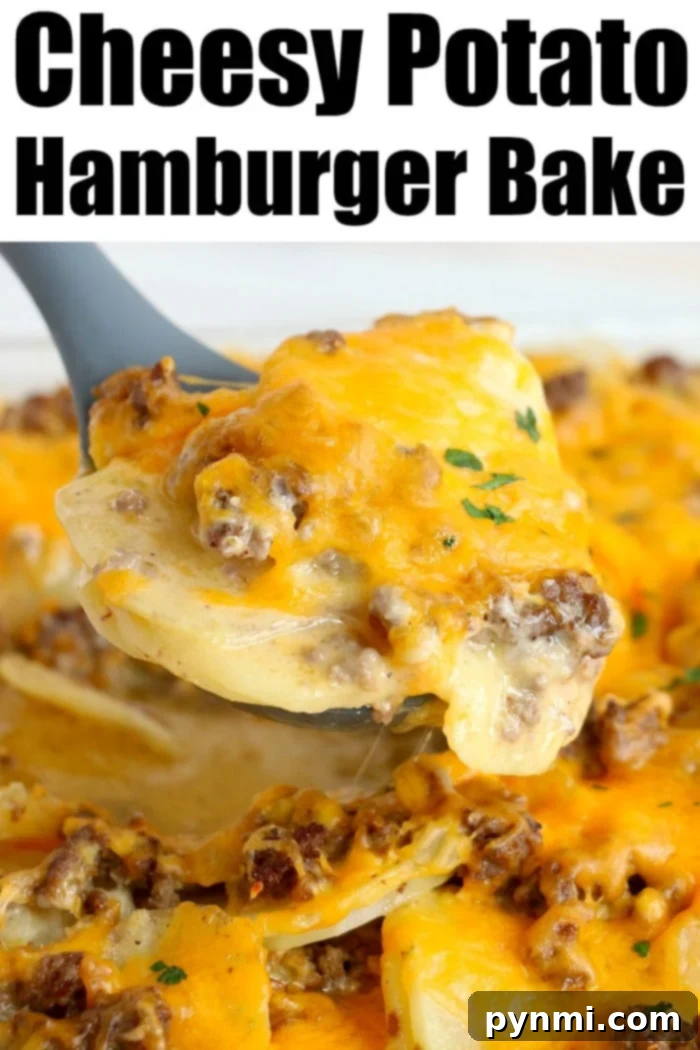 A large serving of Ground Beef Casserole with Potatoes, perfect for a family dinner or potluck.