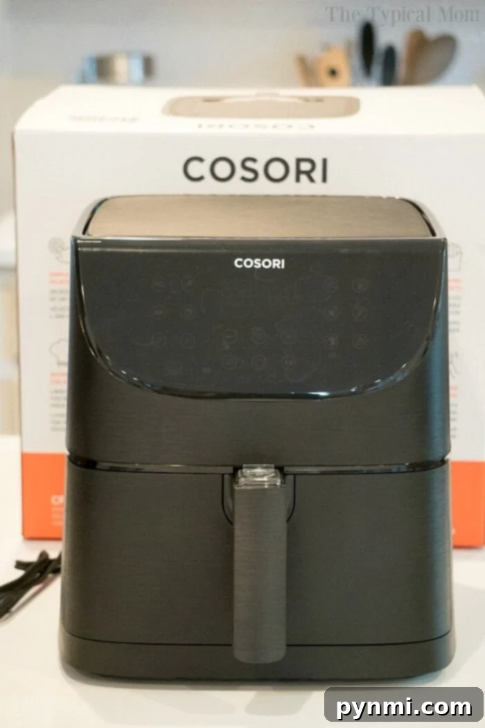 Cosori Air Fryer review, showing the large square basket