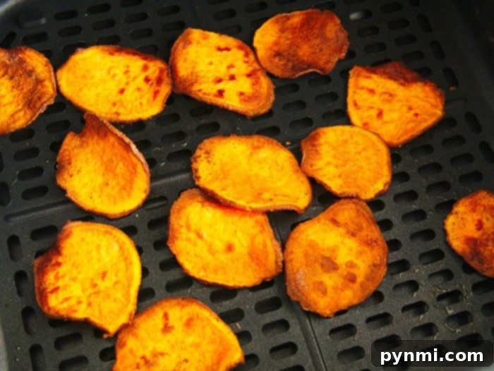 A basket full of golden, crispy air fryer chips, showing off their irresistible texture.
