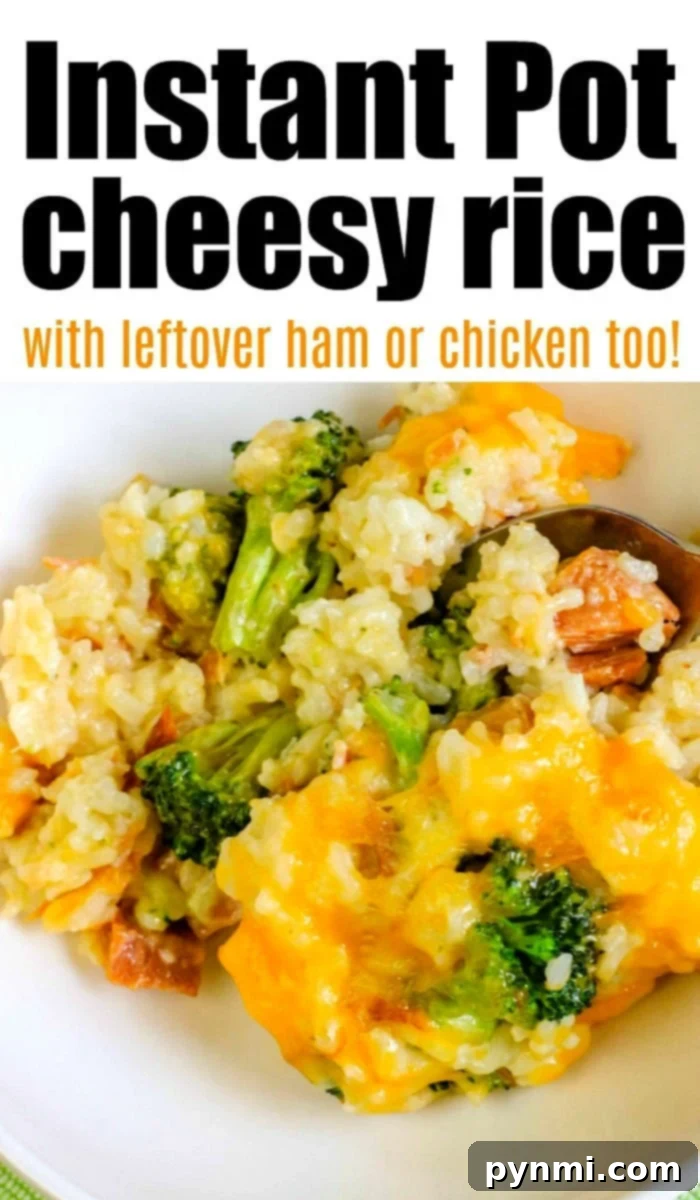 Instant Pot One-Pot Chicken Broccoli Rice 7 Cheesy pressure cooker chicken broccoli rice being served