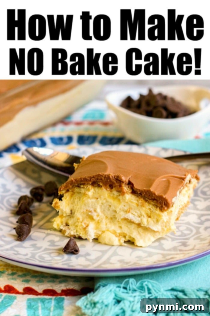 A slice of creamy no-bake eclair cake on a plate, ready to be enjoyed.