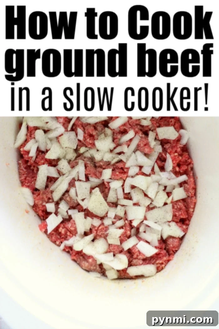 Effortless Crockpot Ground Beef Meals 9 Cooked slow cooker ground beef, ready to be served or used in recipes.