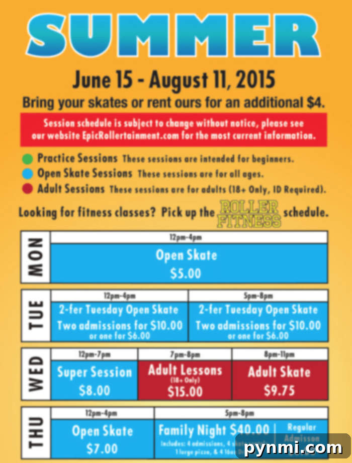 Epic Rollertainment summer free kids skating program advertisement