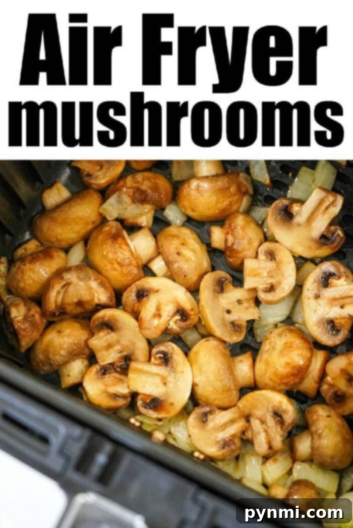 A close-up of delicious air fryer mushrooms in a bowl.