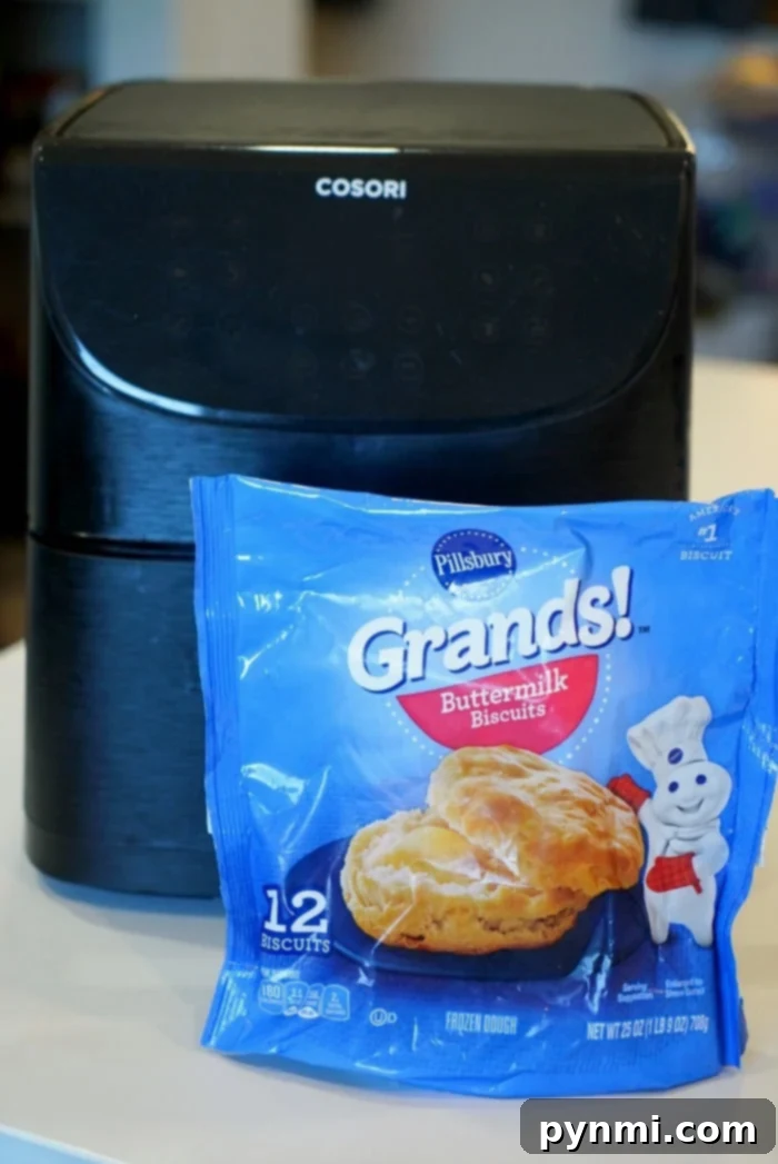 Perfect Air Fryer Frozen Biscuits 2 Frozen Biscuits in Air Fryer: Golden-brown and fluffy, cooked to perfection.