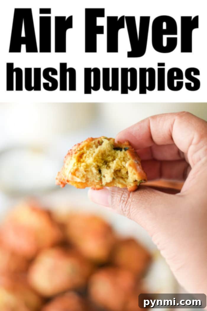 Crispy golden hush puppies fresh from the air fryer, a perfect deep-fried alternative.